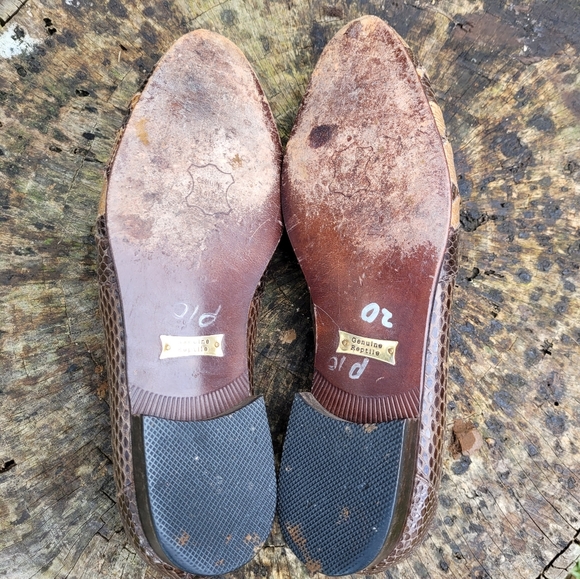 Vintage Ennesi Italy Brown/Gold Genuine Reptile Slip On Shoes - Picture 8 of 8